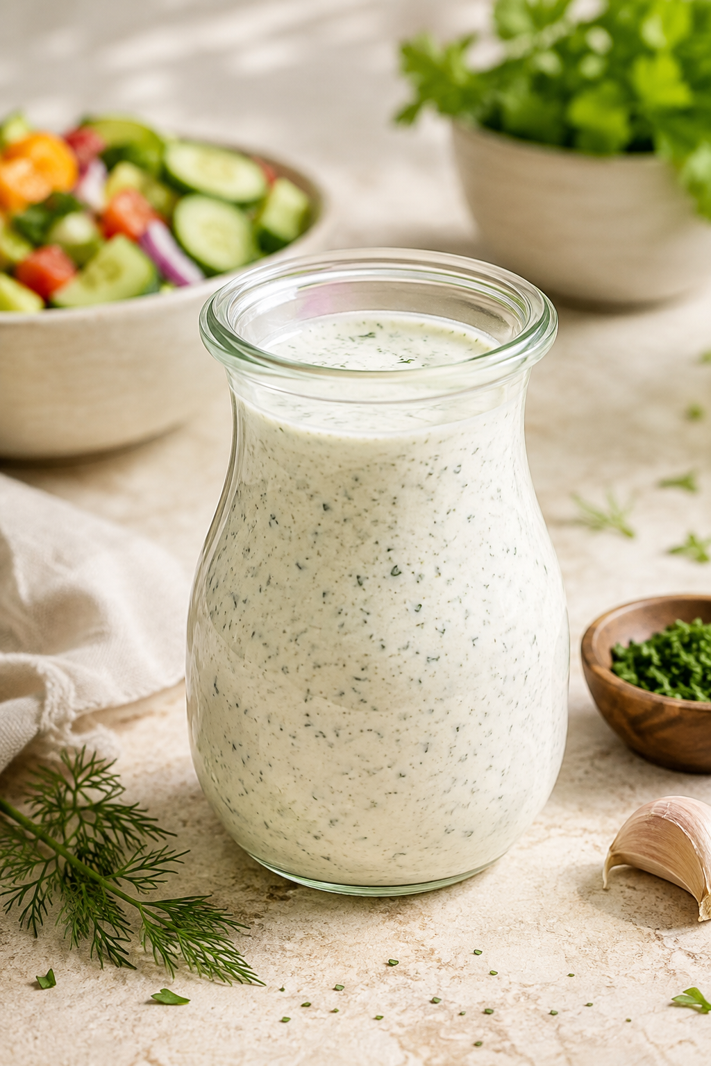 Finished cottage cheese ranch dressing shown close up