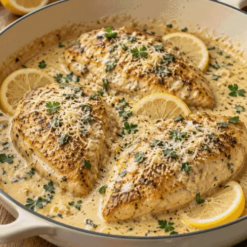 creamy lemon parmesan chicken in lemon Parmesan sauce
