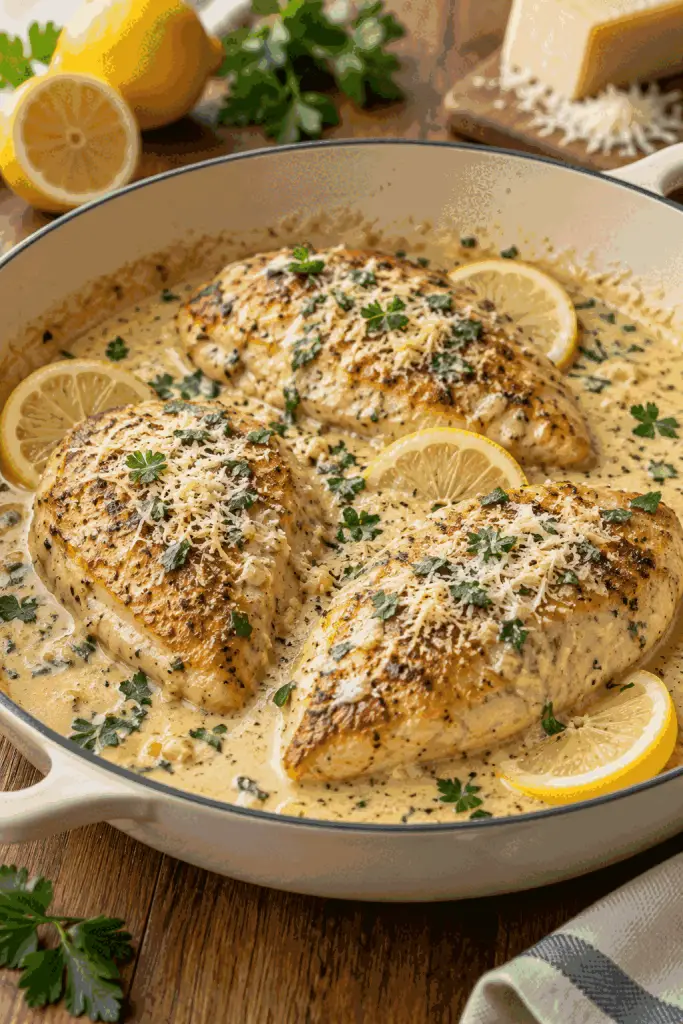 creamy lemon parmesan chicken in lemon Parmesan sauce