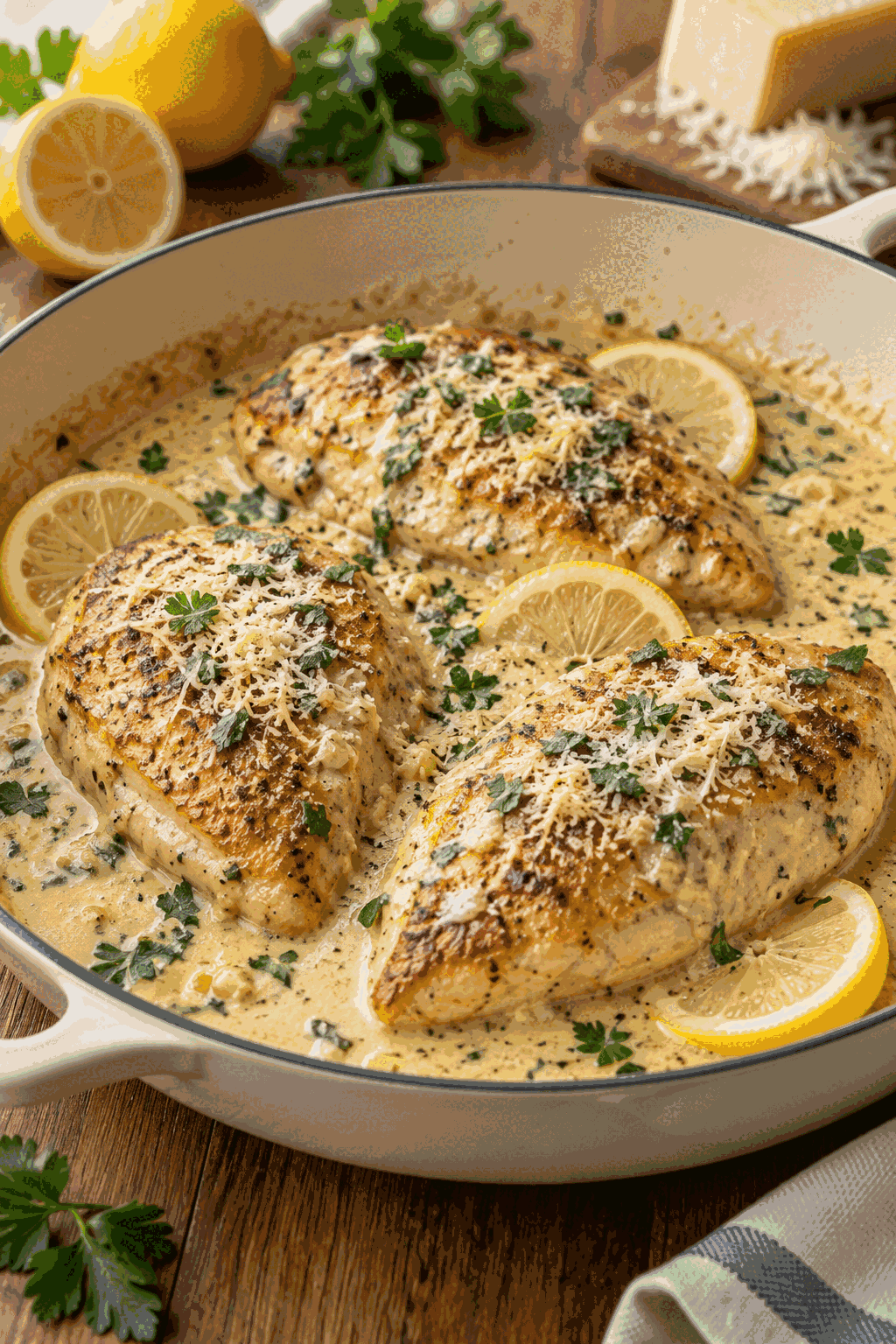 creamy lemon parmesan chicken in lemon Parmesan sauce
