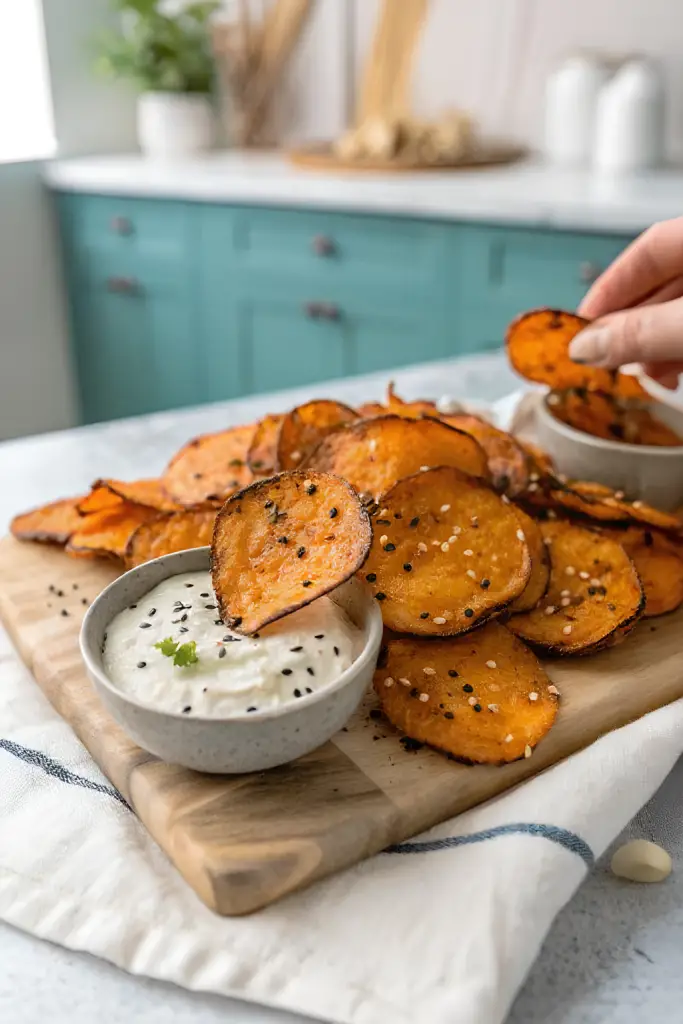 sweet potato everything bagel chips finished dish