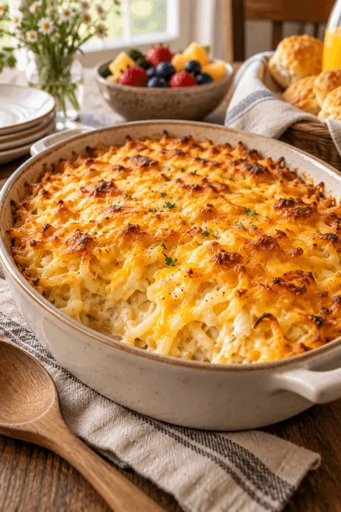 Crockpot Cracker Barrel hash brown casserole served hot