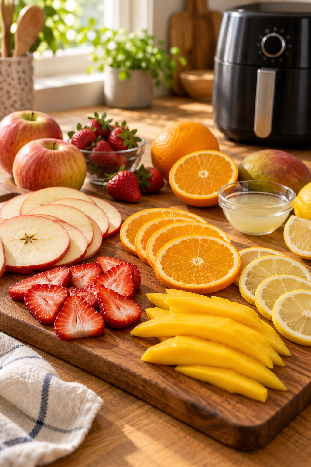 sliced fruit ingredients for dehydrate fruit in the air fryer