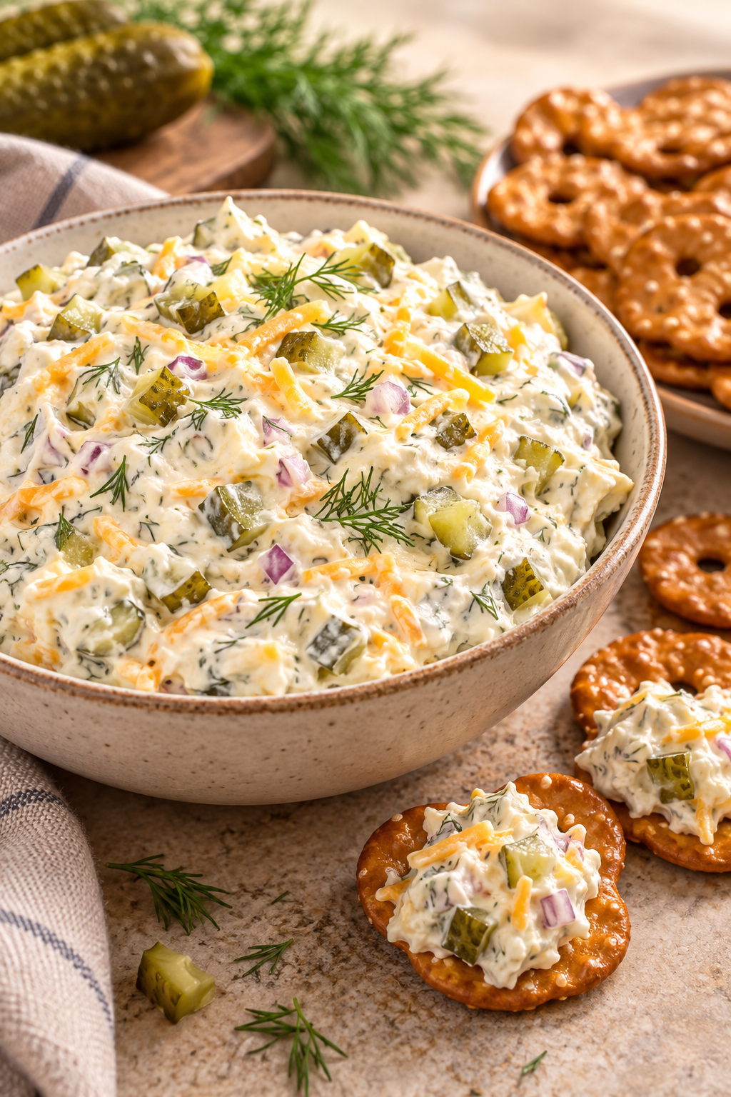 dill pickle dip in a serving bowl