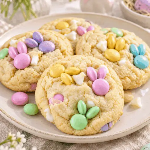 Easter M&M cookies with pastel candies