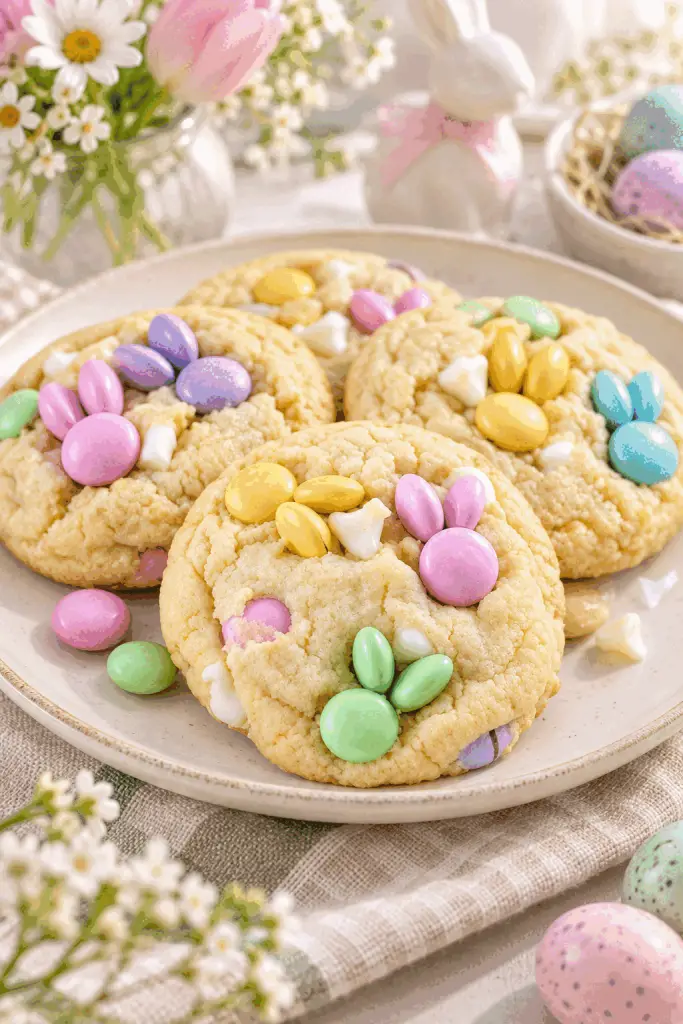 Easter M&M cookies with pastel candies