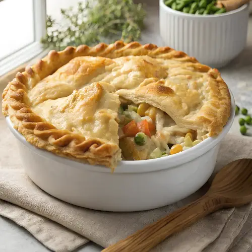 Easy chicken pot pie with a golden flaky crust