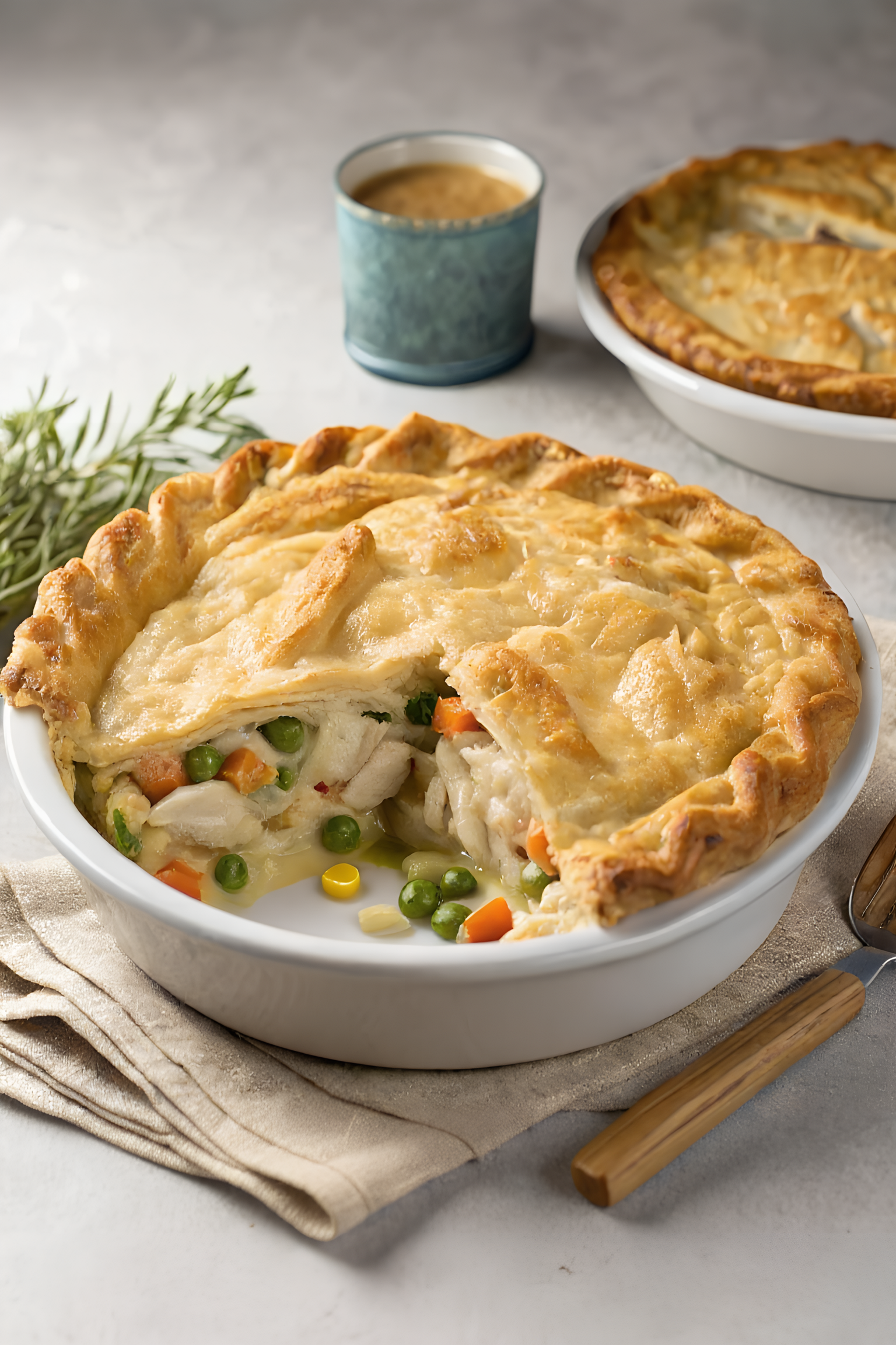 Easy chicken pot pie cut open to show the filling