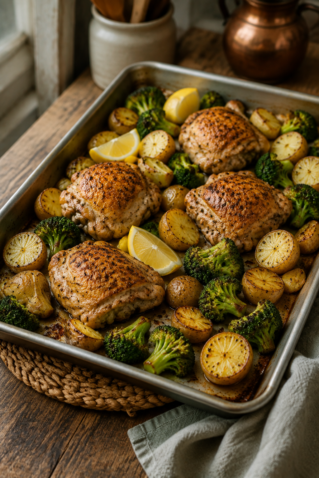 easy sheet pan chicken dinner finished and ready to serve