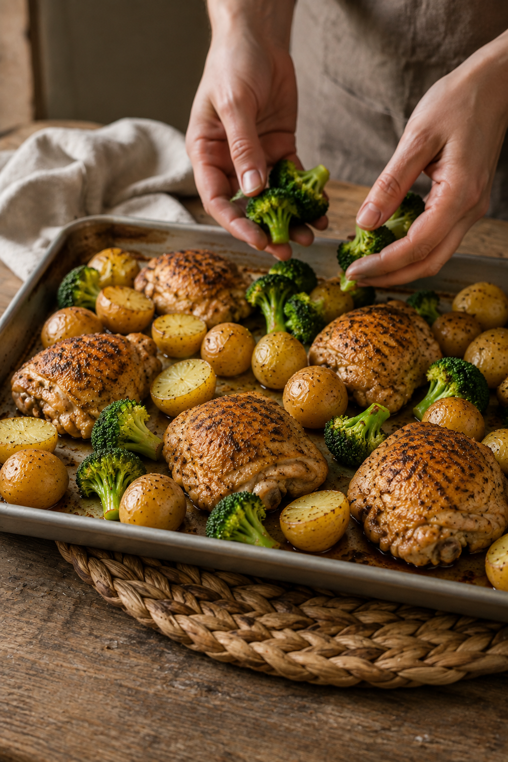 easy sheet pan chicken dinner preparation in progress