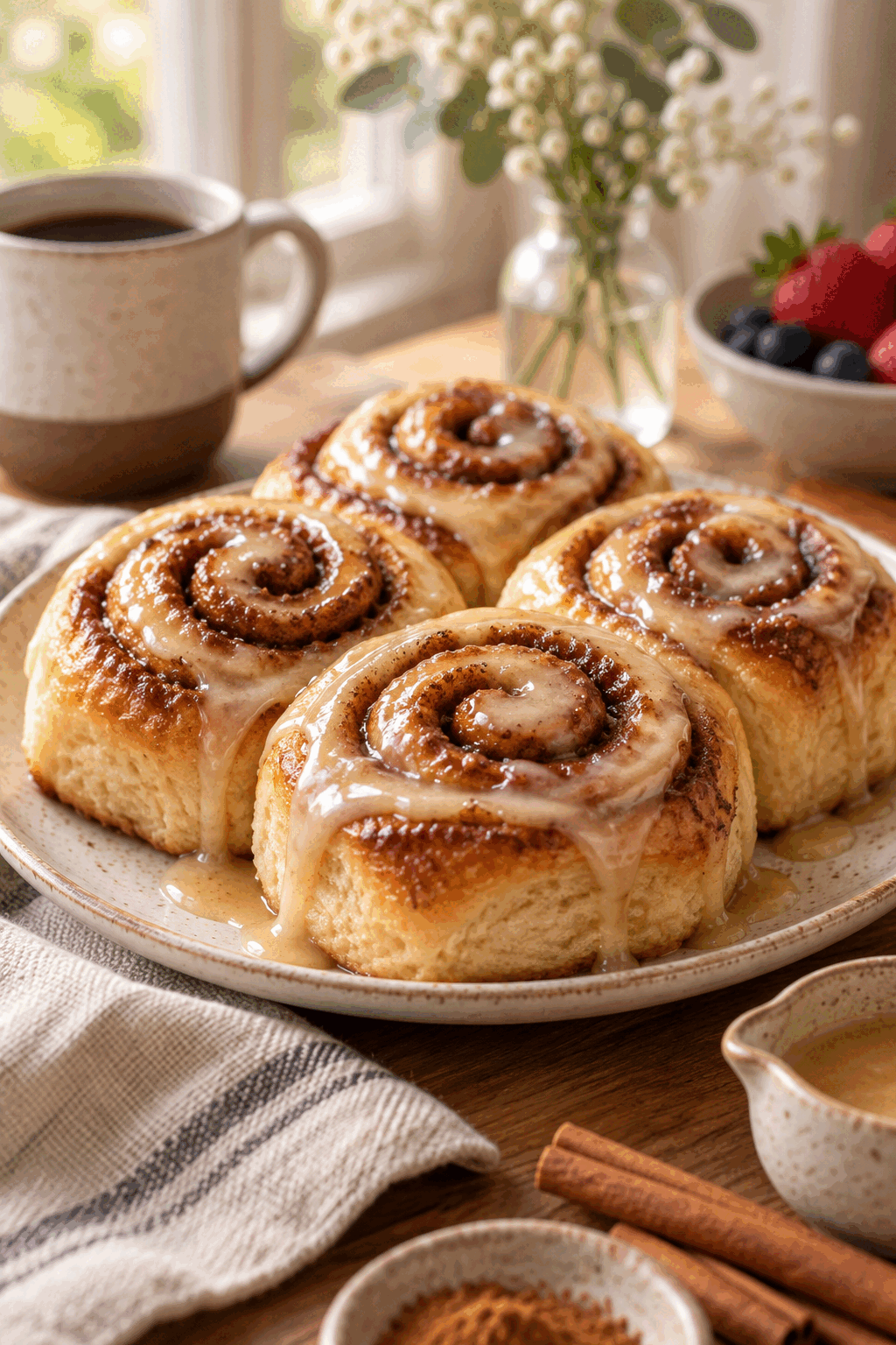 vegan cinnamon rolls with maple glaze