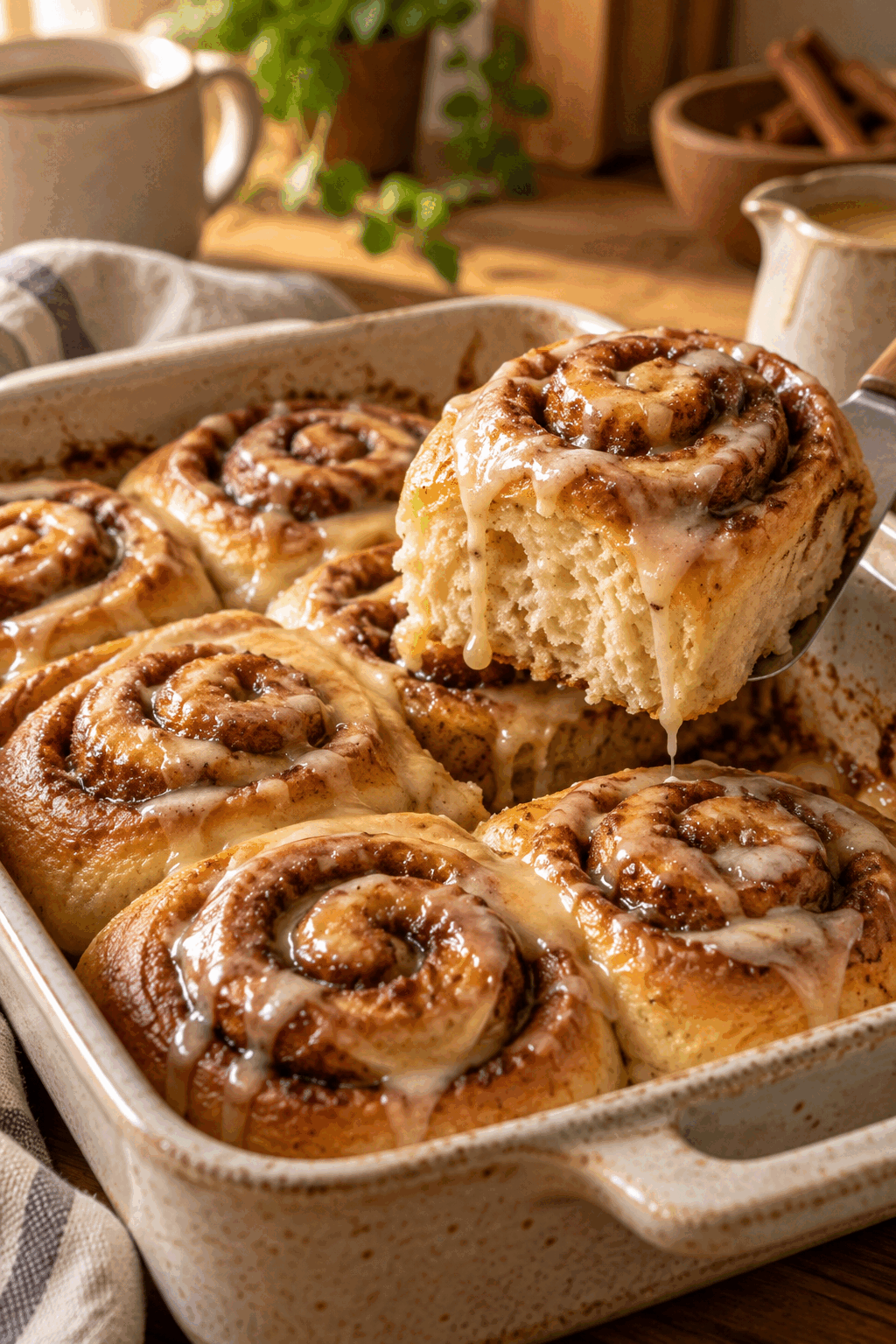 vegan cinnamon rolls glazed and ready to serve