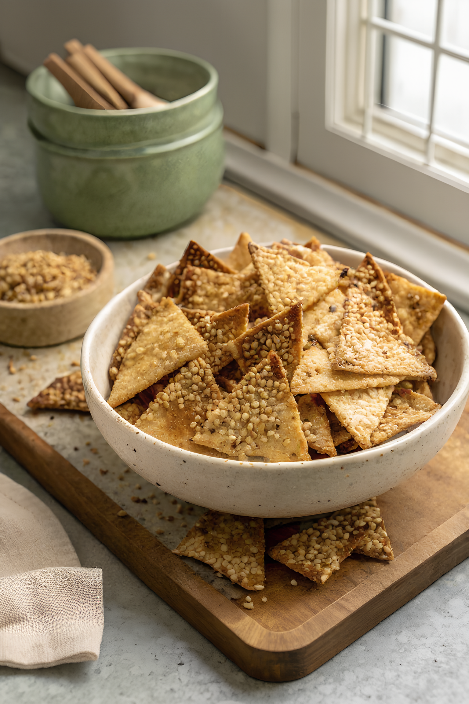 Crisp golden Egyptian dukkah pita chips