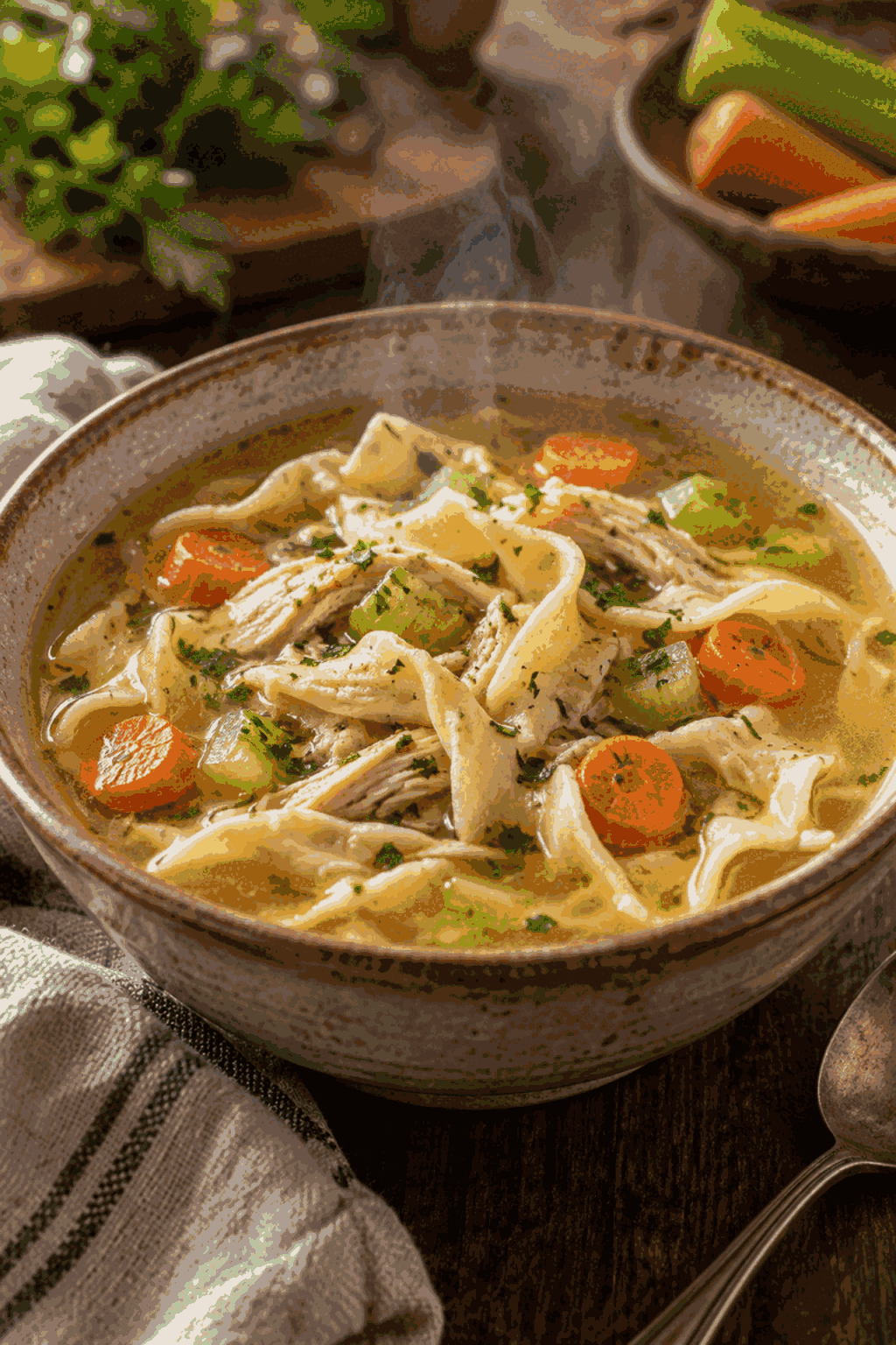 Homemade egg noodles served in soup