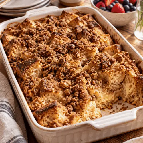 French toast casserole with cinnamon crumble