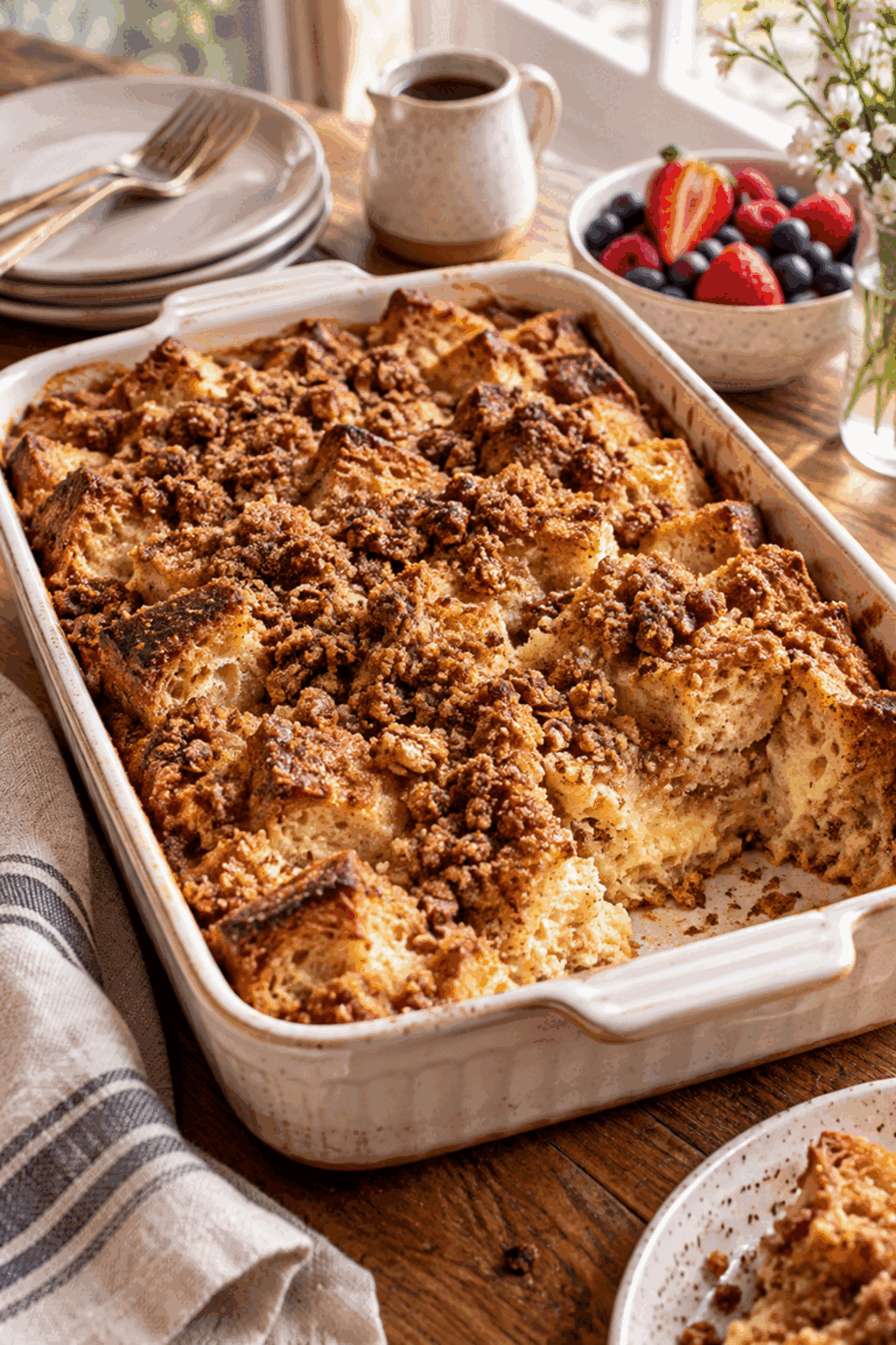 French toast casserole with cinnamon crumble