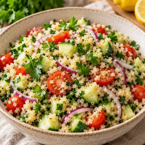 quinoa salad with cucumber and tomatoes