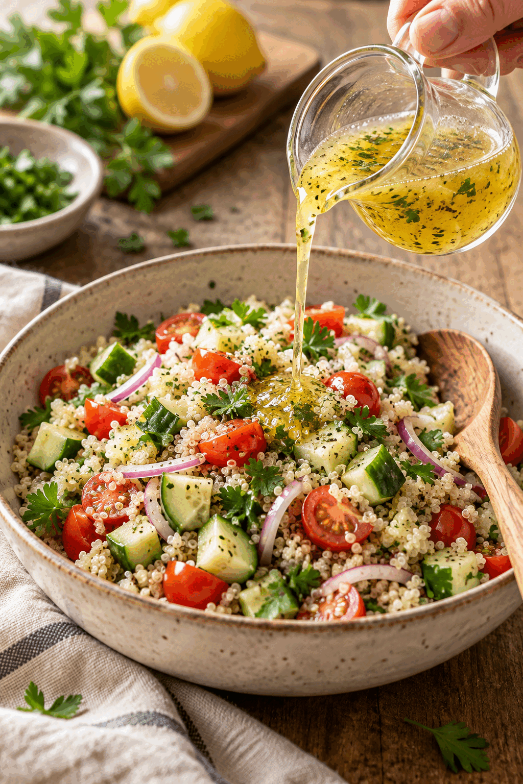 quinoa salad preparation in progress