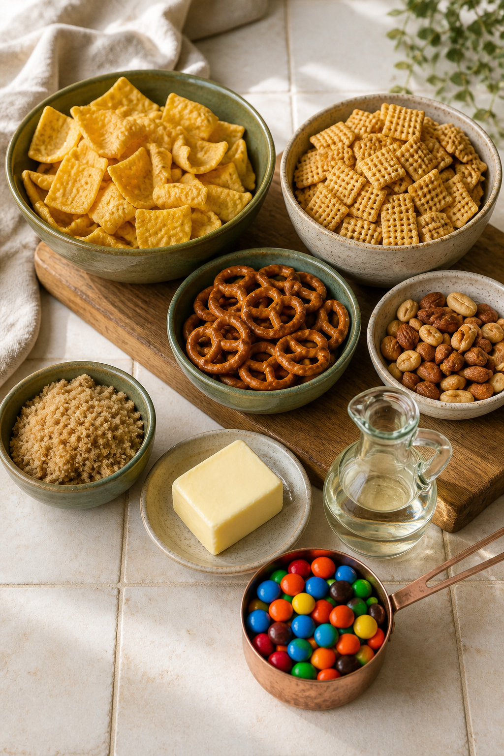 Ingredients measured for frito snack mix