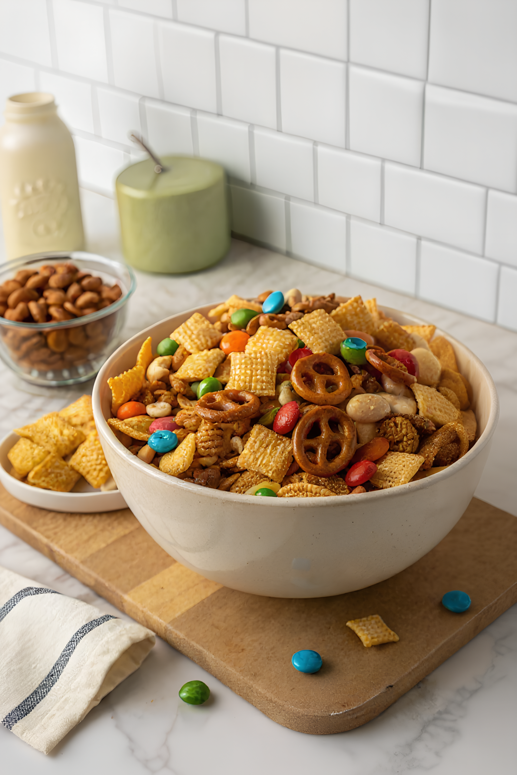 Close view of the finished frito snack mix