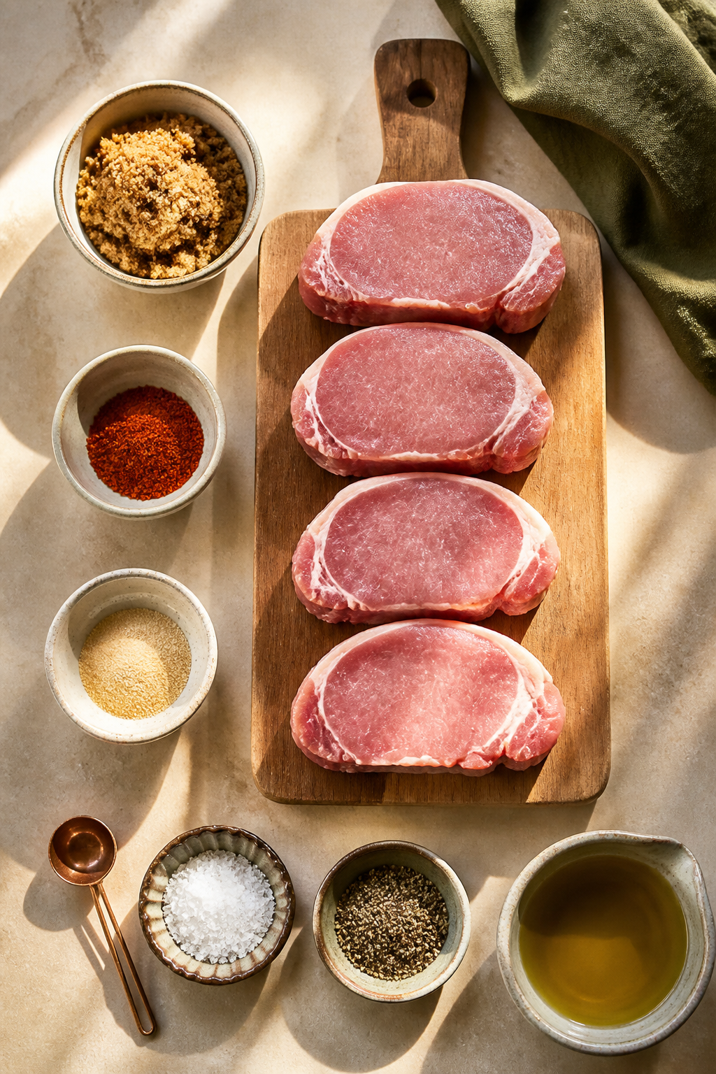 glazed pork chops ingredients measured and arranged