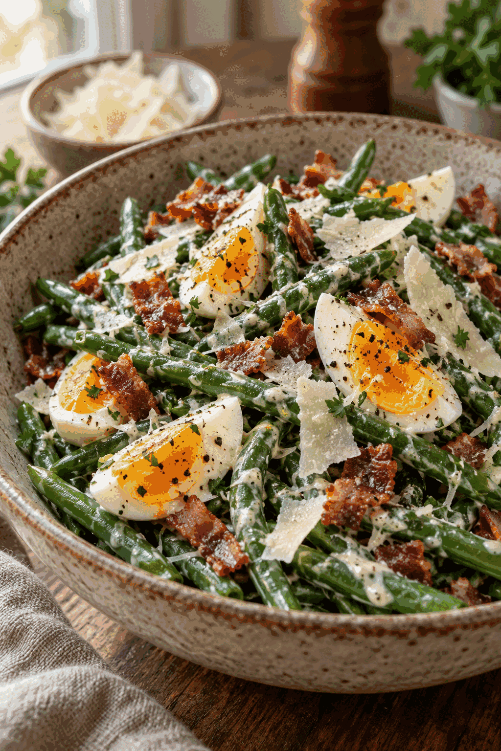 green bean and egg salad served