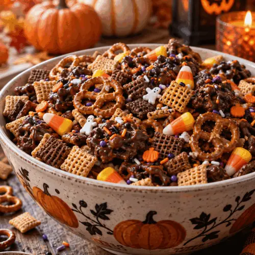 Halloween sweets and snacks chocolate pretzel mix