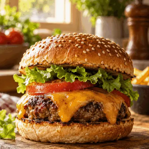 Hamburgers in the oven with melted cheese