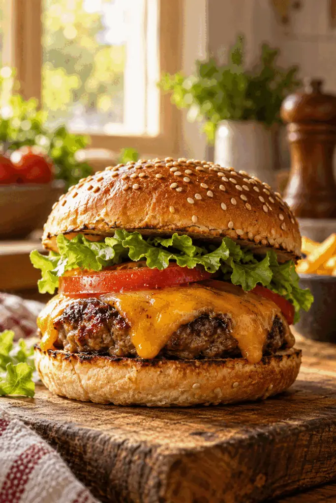 Hamburgers in the oven with melted cheese