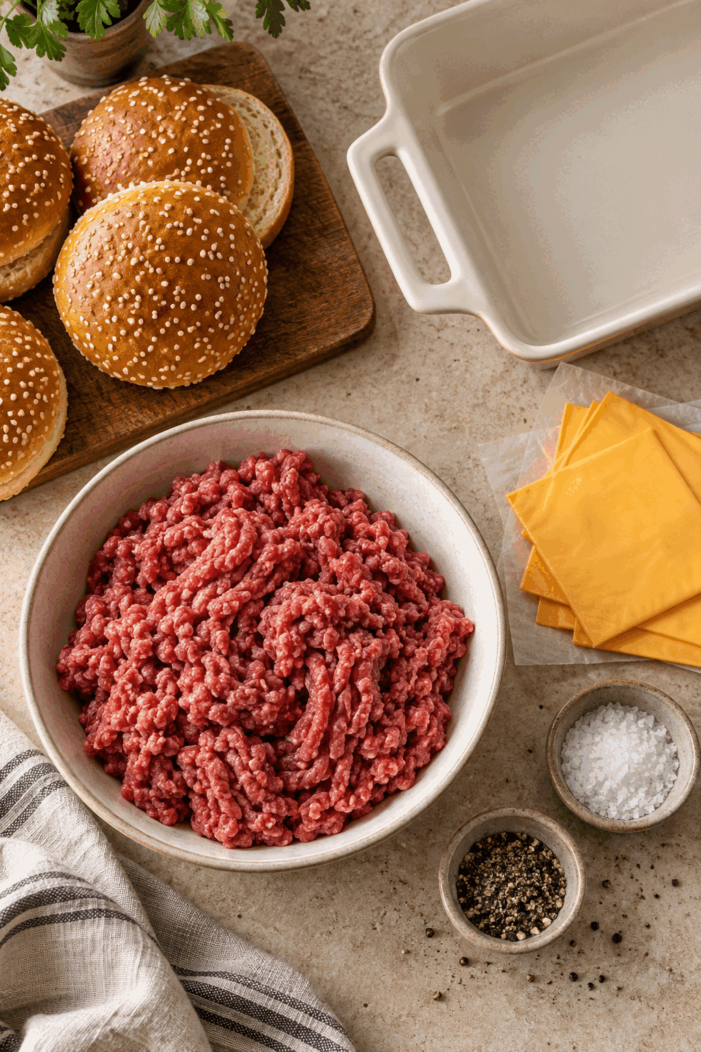 Ingredients for hamburgers in the oven