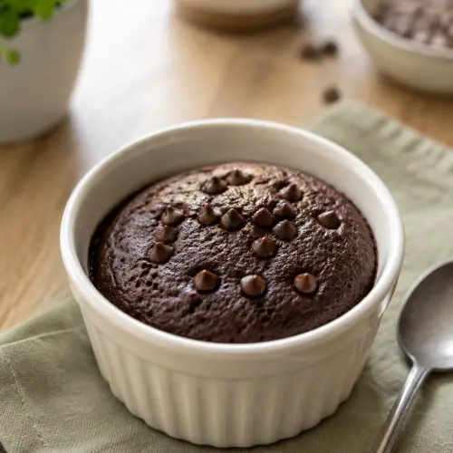 Finished healthy flourless chocolate mug cake