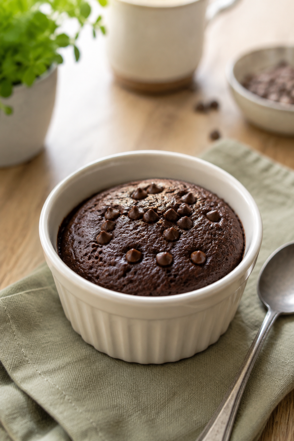 Finished healthy flourless chocolate mug cake