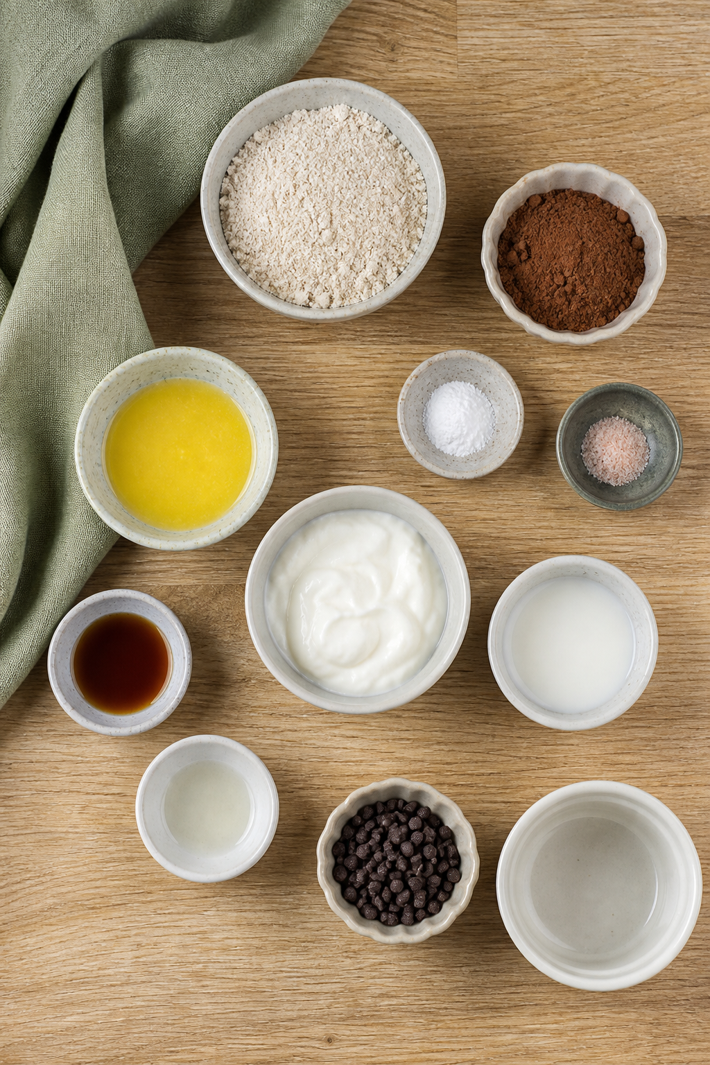 Ingredients for healthy flourless chocolate mug cake