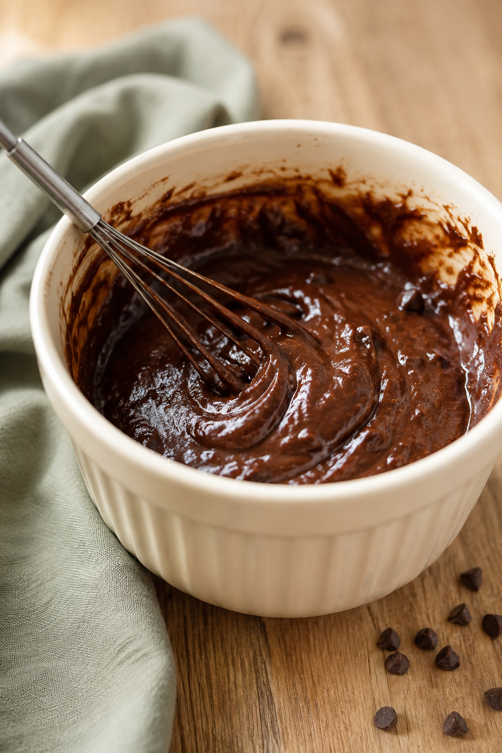 Process step for healthy flourless chocolate mug cake