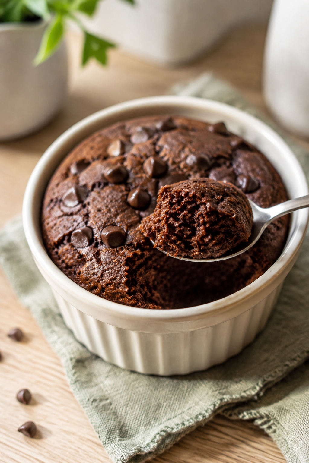 Finished healthy flourless chocolate mug cake