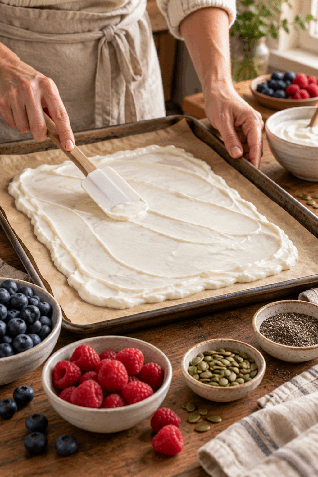 healthy Halloween treats yogurt bark preparation
