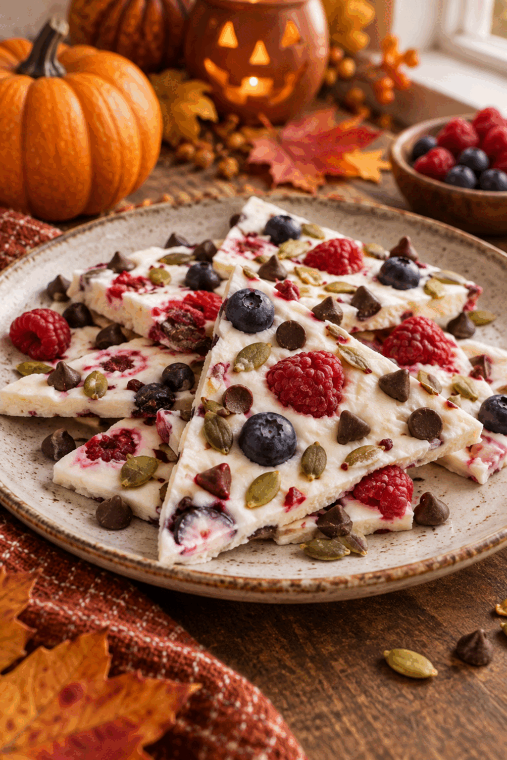 healthy Halloween treats yogurt bark pieces ready to serve