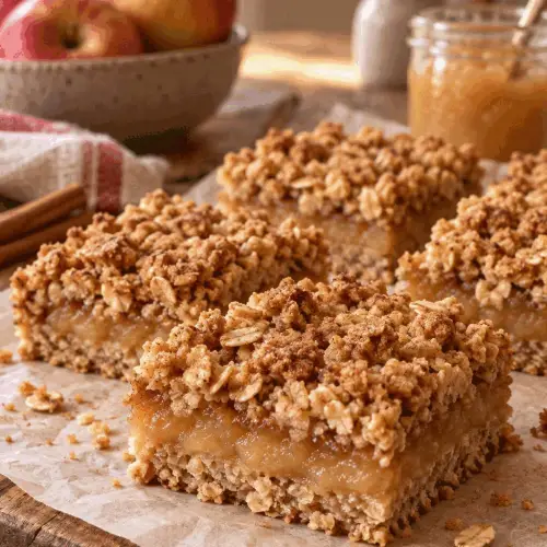Homemade oatmeal bars with applesauce filling