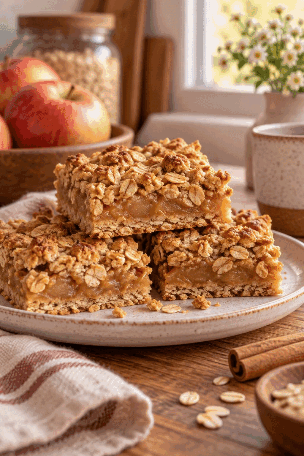 Sliced homemade oatmeal bars ready to serve