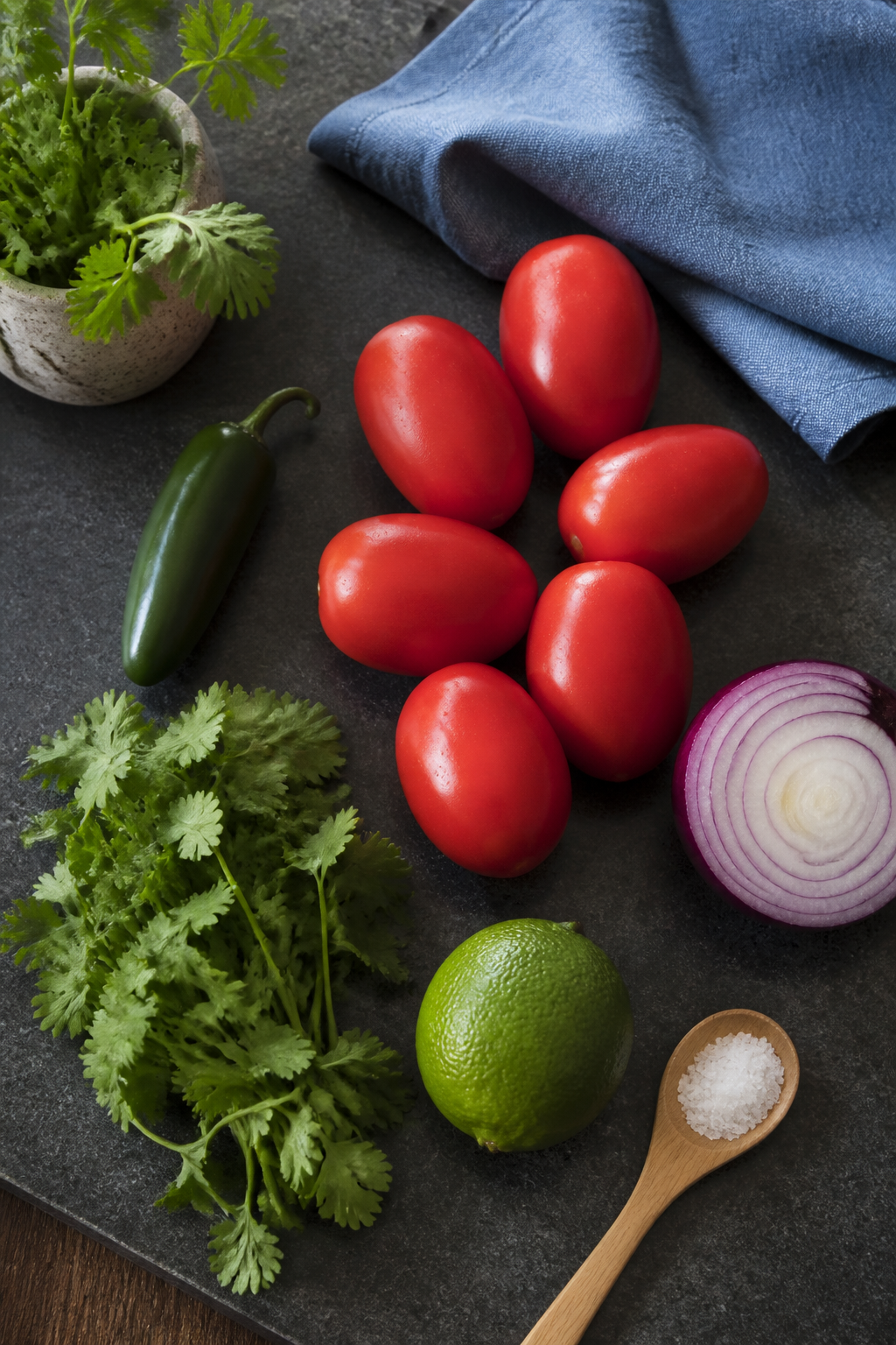 Ingredients measured for homemade pico de gallo