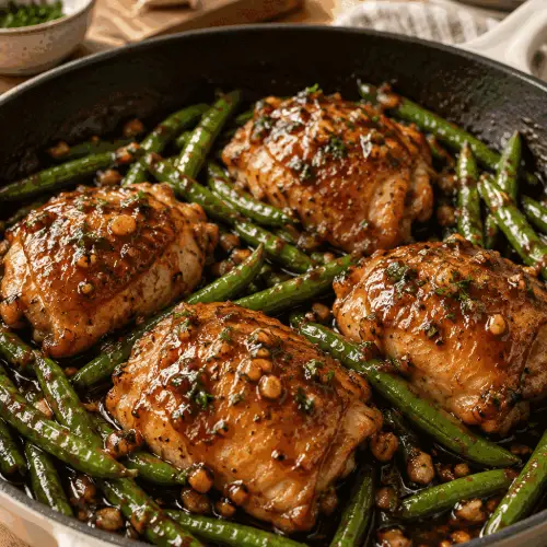 honey garlic chicken and green beans skillet dinner