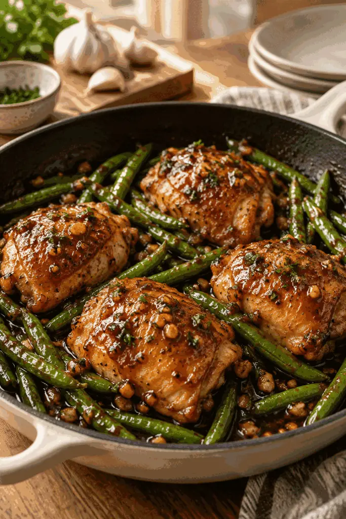 honey garlic chicken and green beans skillet dinner