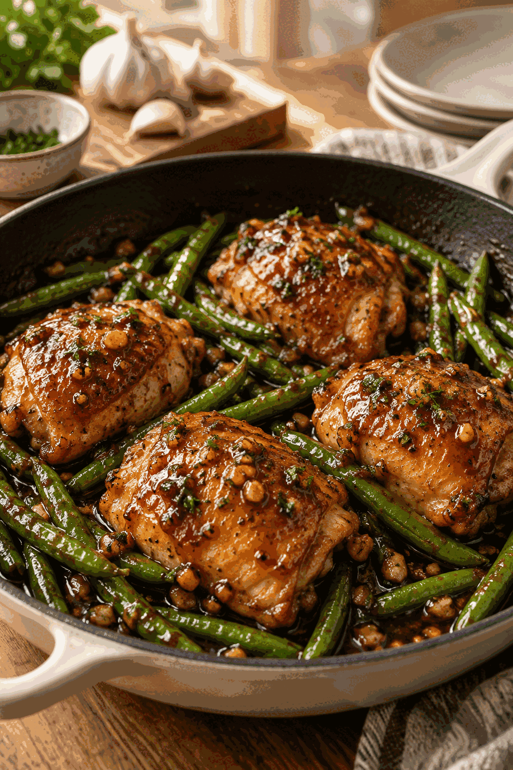 honey garlic chicken and green beans skillet dinner