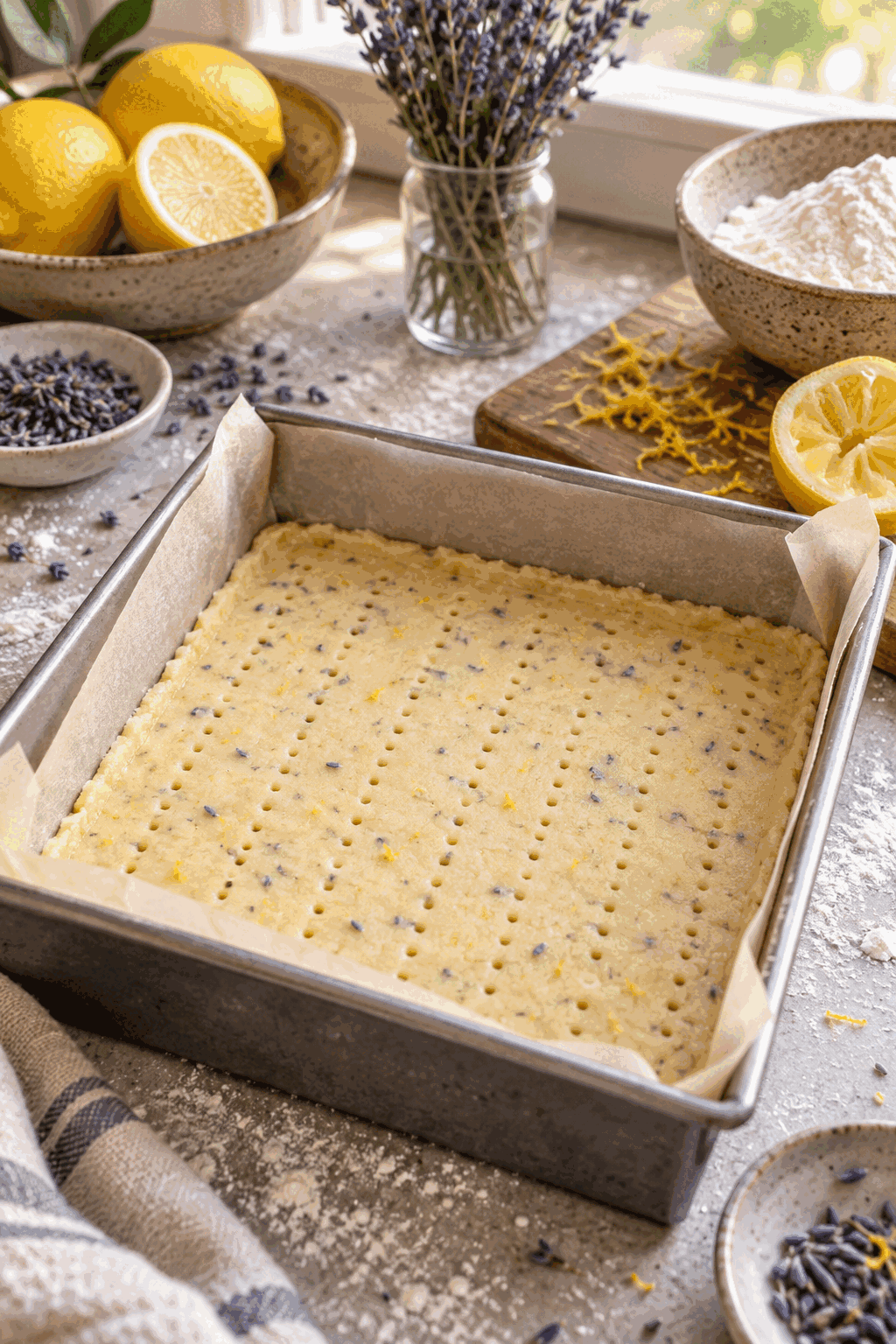 iced lemon lavender shortbread cookies preparation in progress