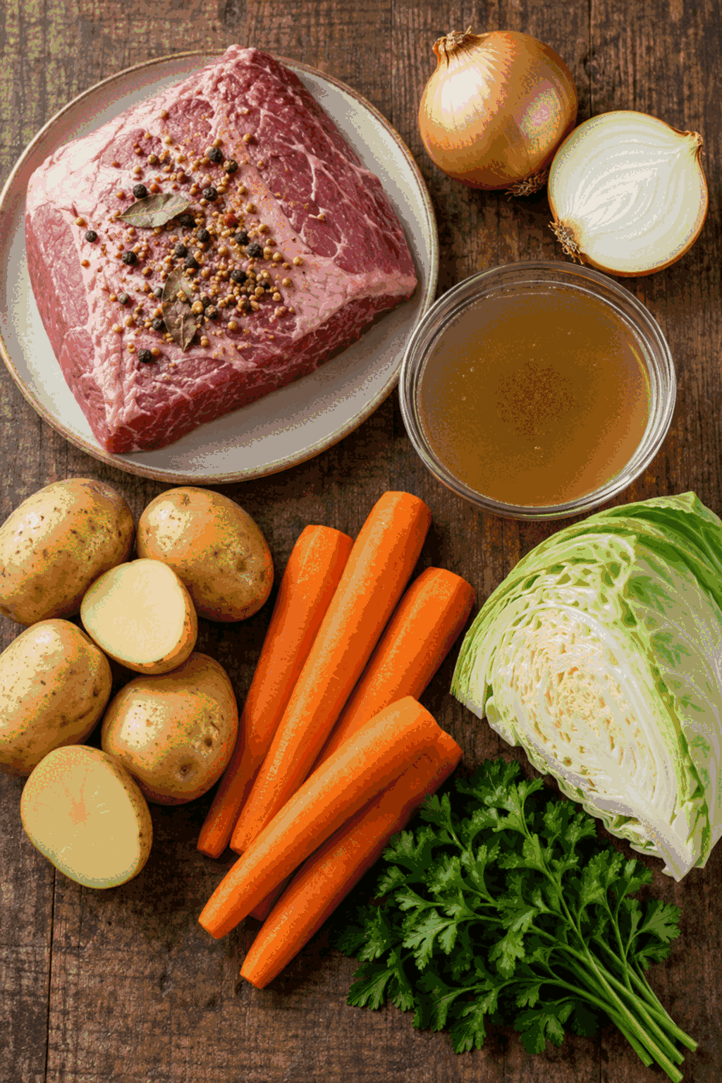 Ingredients for Instant Pot corned beef and cabbage