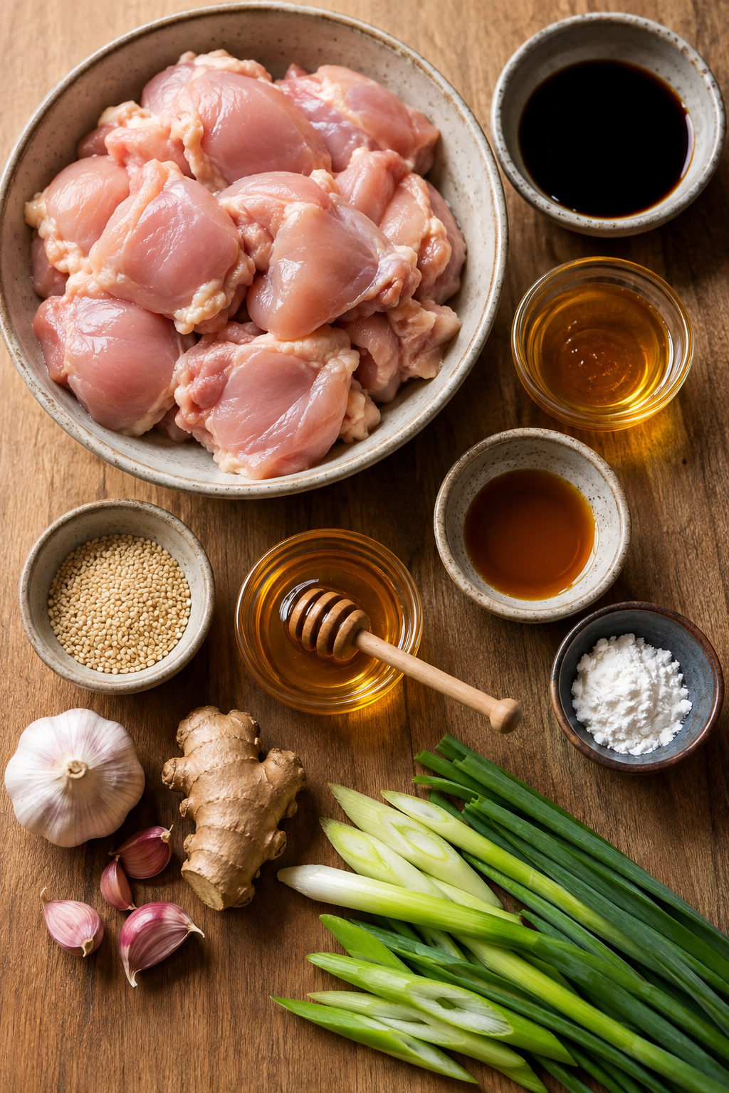 Ingredients measured for Instant Pot honey sesame chicken