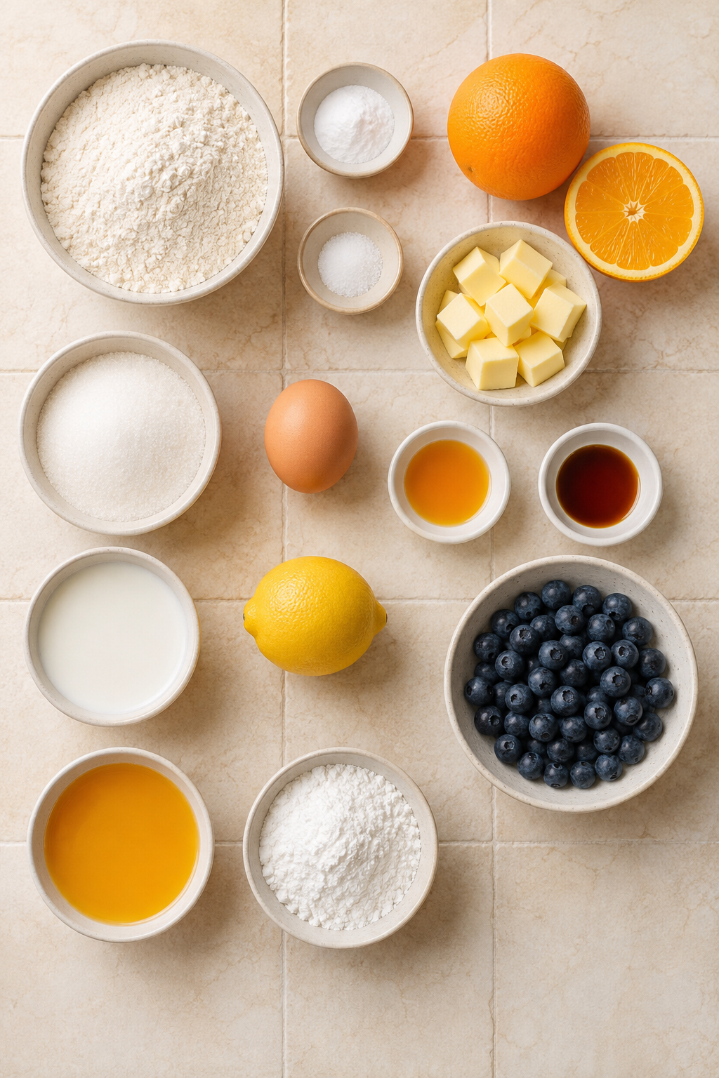 Instant Pot orange blueberry muffin bread ingredients measured and arranged