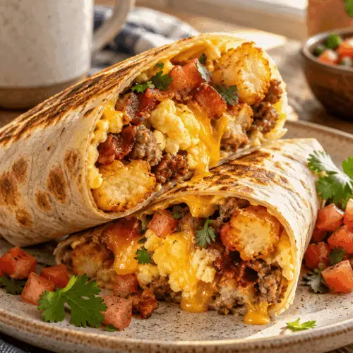 loaded breakfast burrito wrapped and served