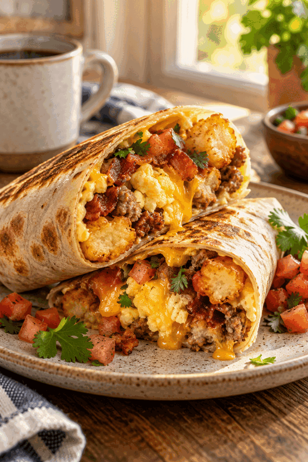 loaded breakfast burrito wrapped and served