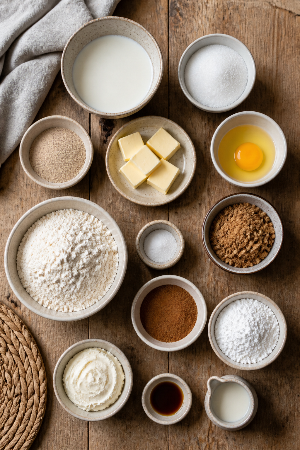 make ahead cinnamon rolls ingredients measured and arranged